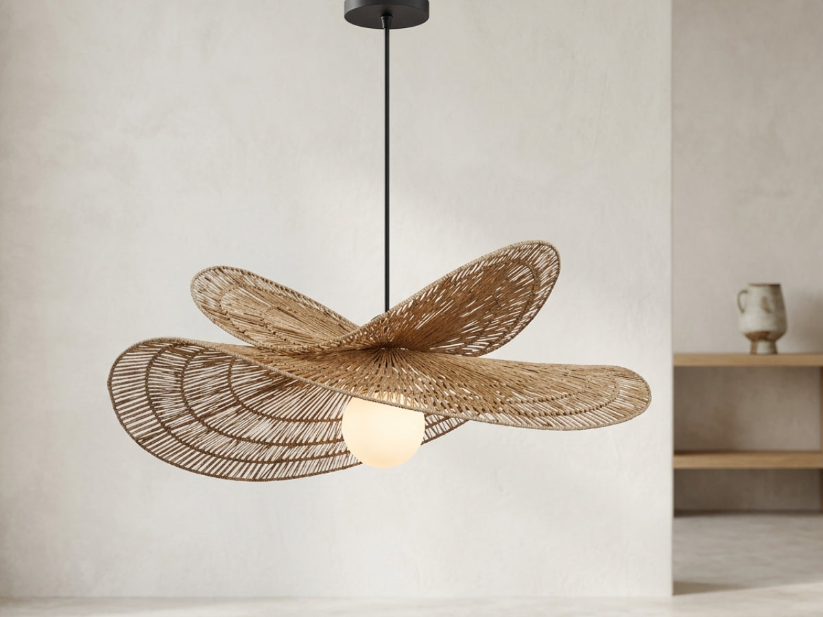 Lustre bohème à deux ailes en fibres tressées
