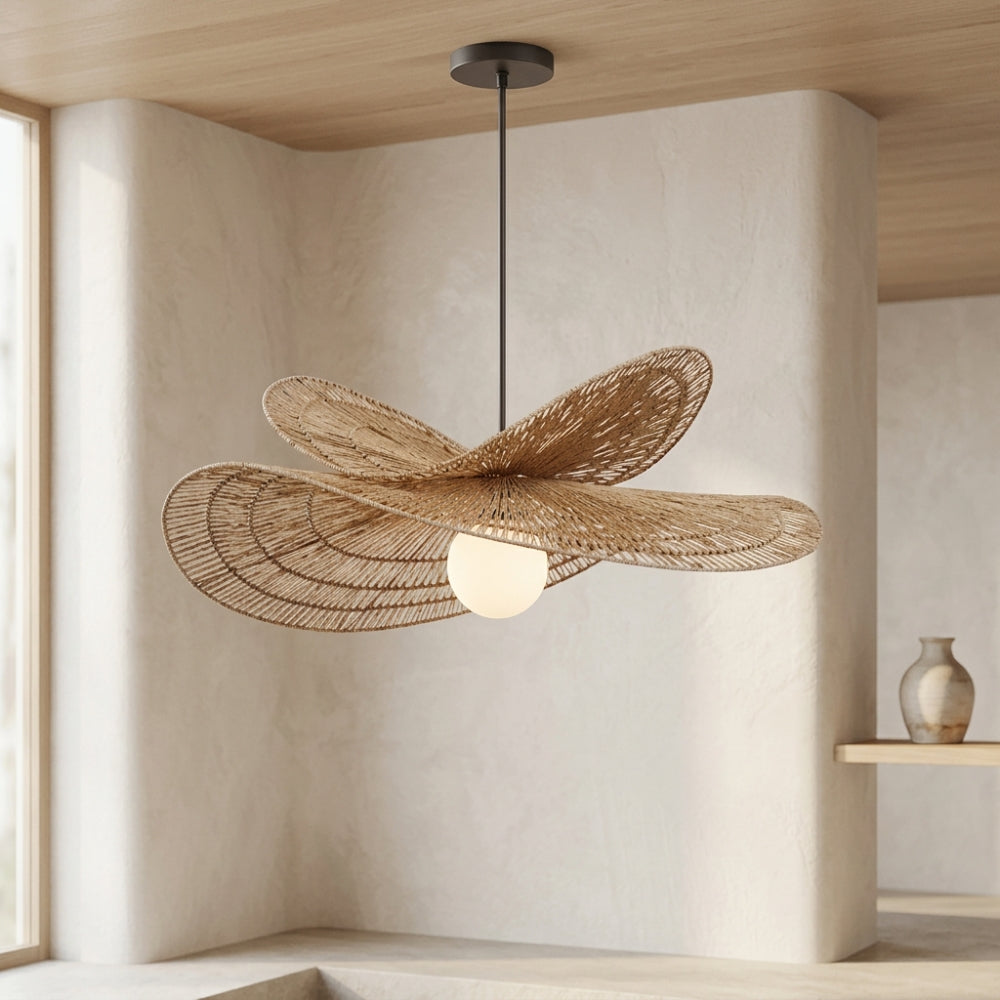 Lustre bohème à deux ailes en fibres tressées, vue 2