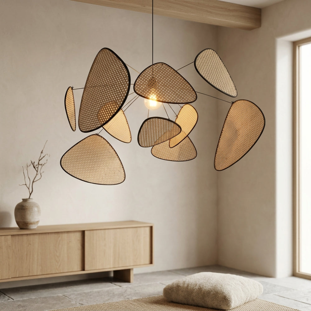 Lustre Bali mobile à huit panneaux en cannage, vue 3