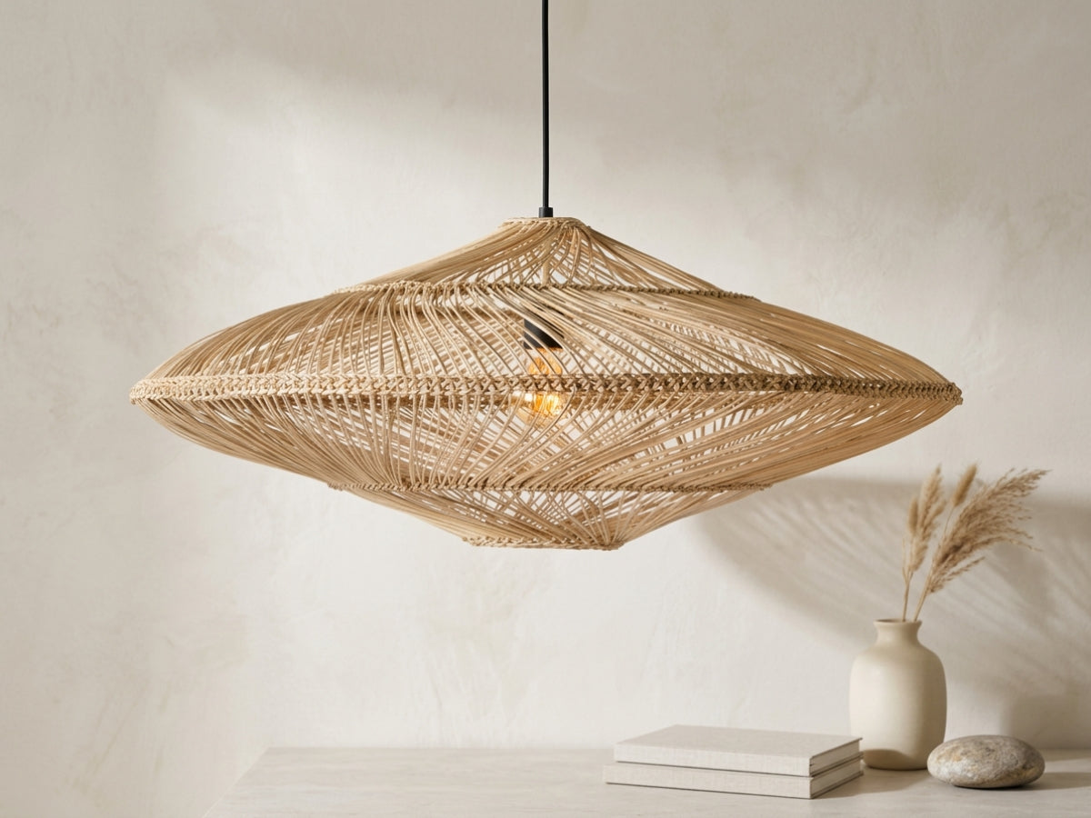 Lustre Bali ovale biconvexe en rotin