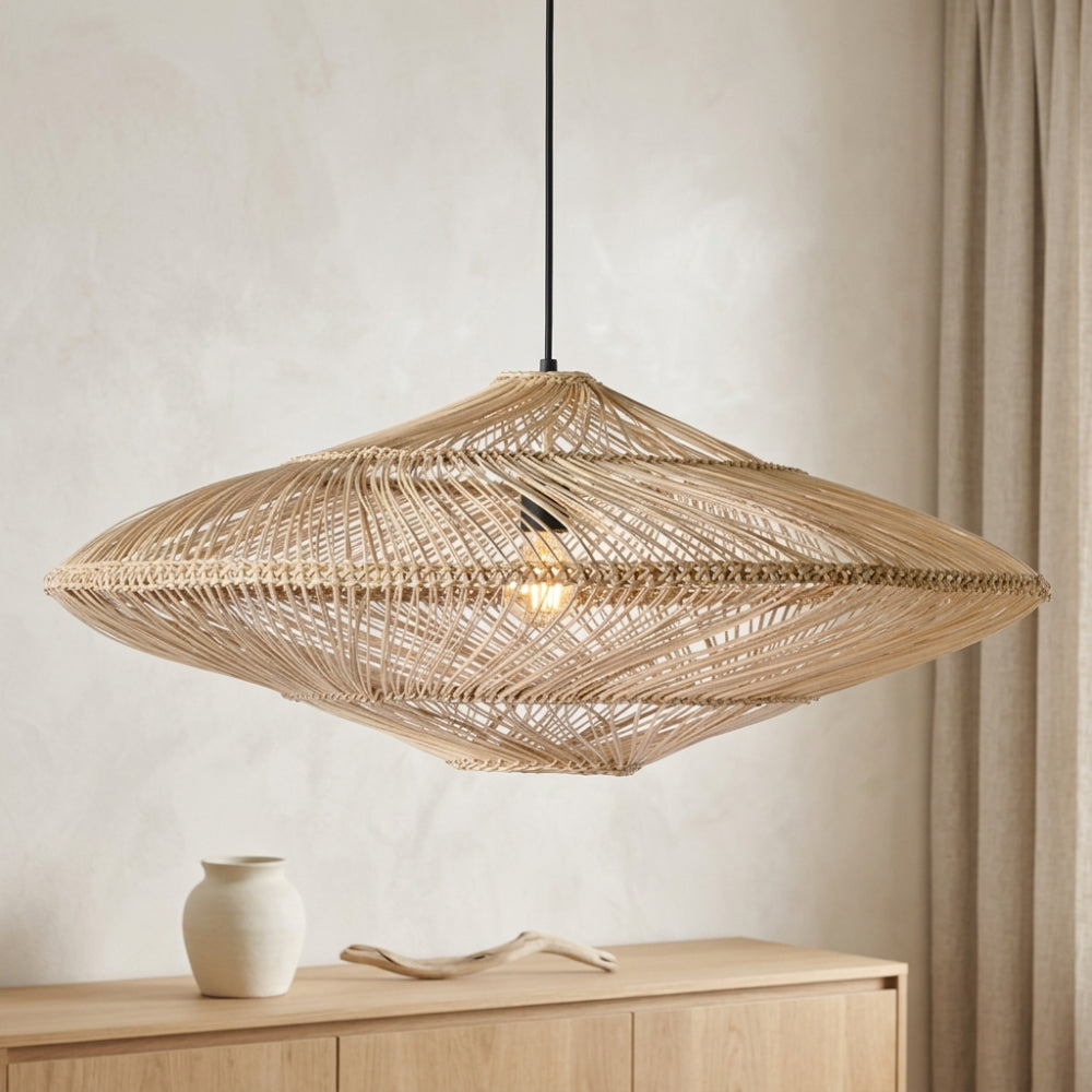 Lustre Bali ovale biconvexe en rotin, vue 2