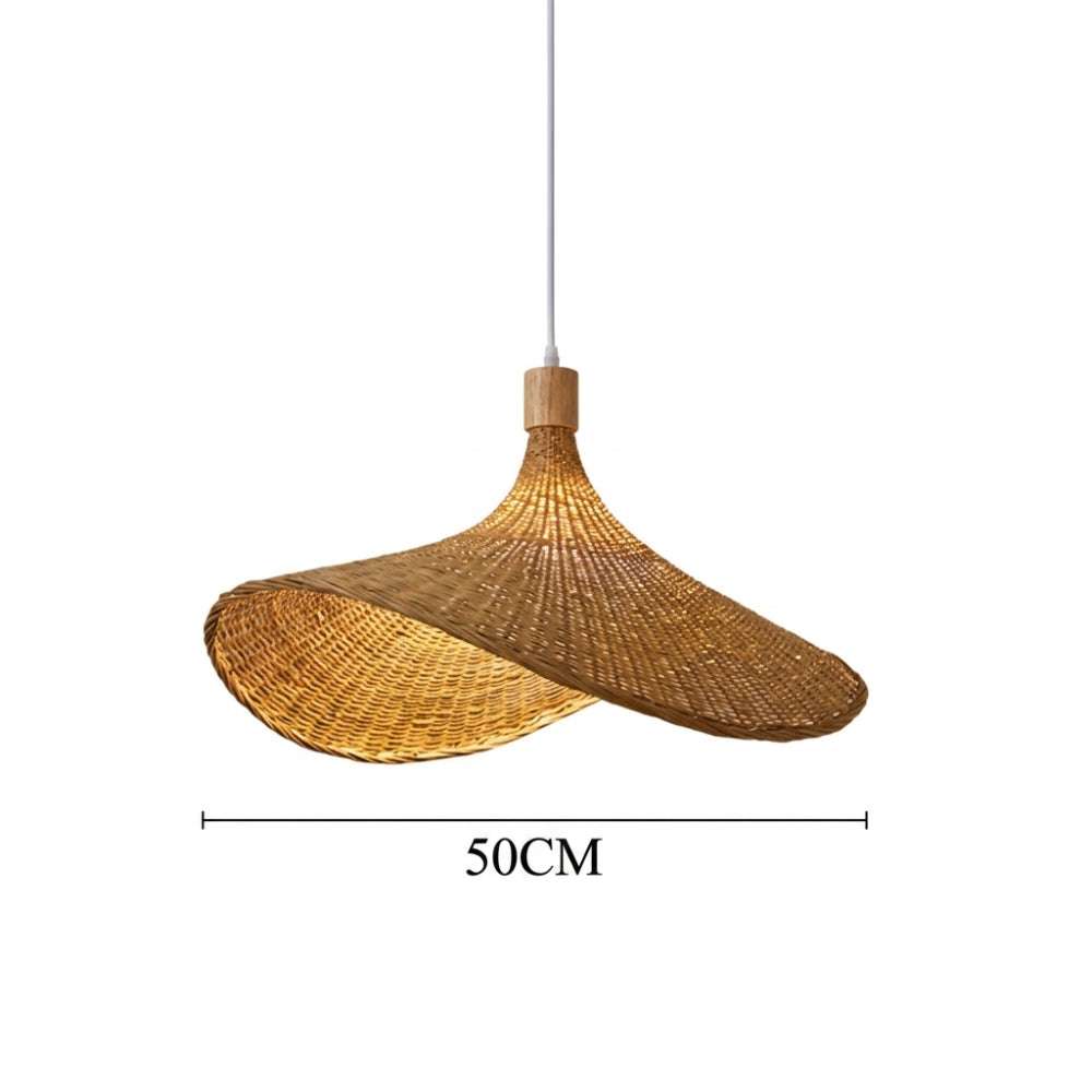 Grand lustre en rotin tressé forme chapeau, vue 5