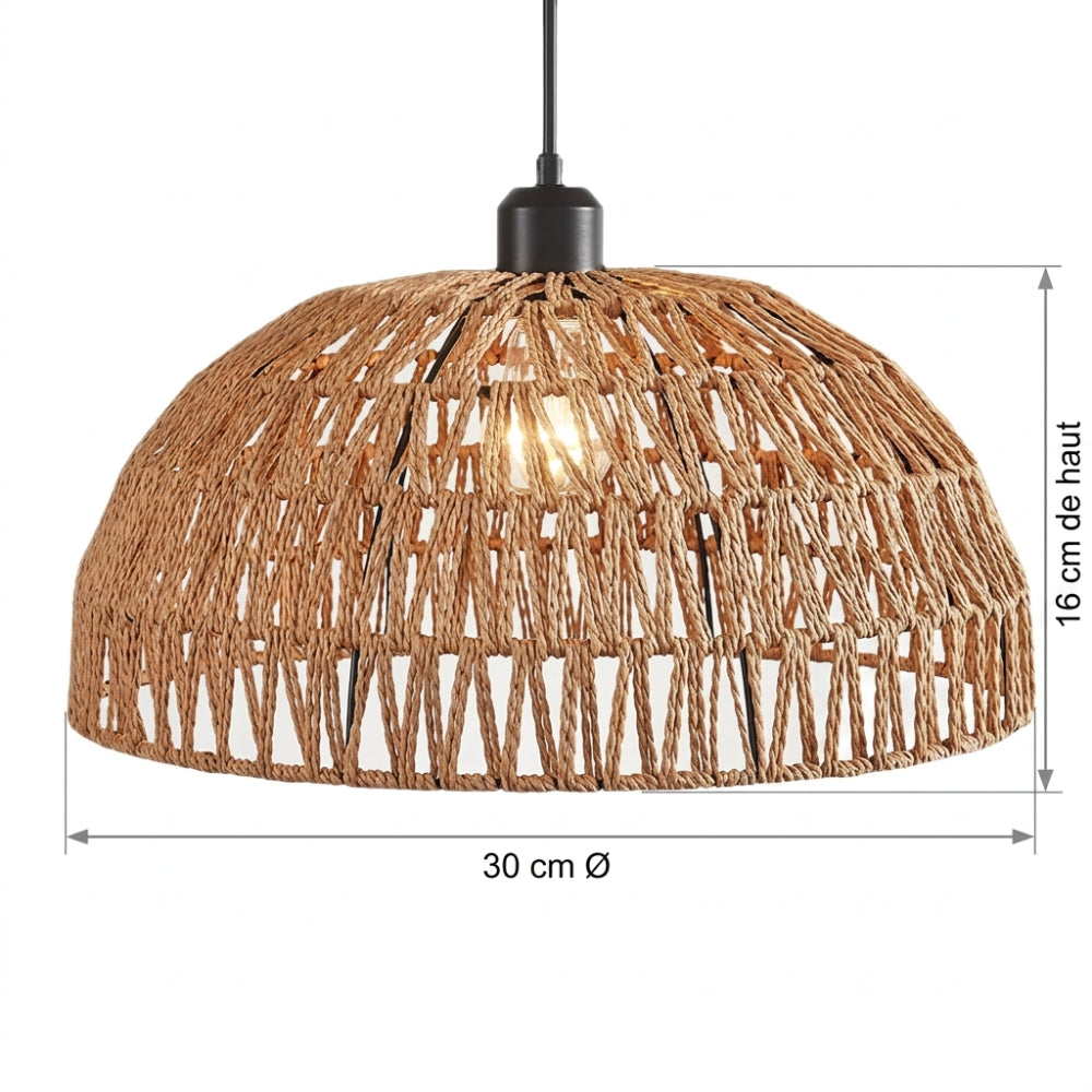 Lustre Bali dôme en rotin et tige noire, vue 6