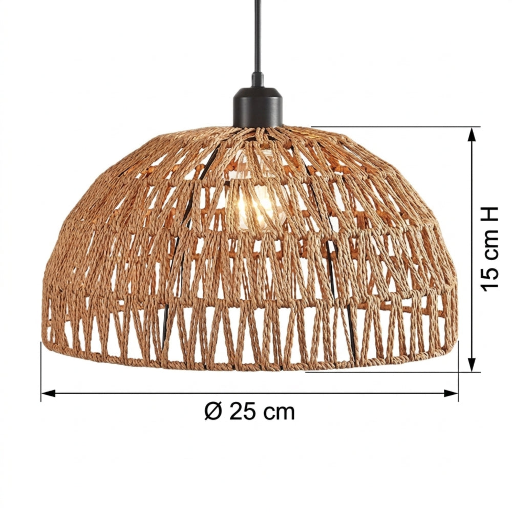 Lustre Bali dôme en rotin et tige noire, vue 7