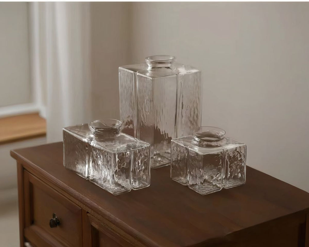 Lustre art déco cube en verre texturé et laiton, vue 6