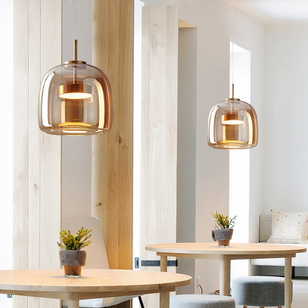 Lustre LED rond en verre fumé, doré ou noir
