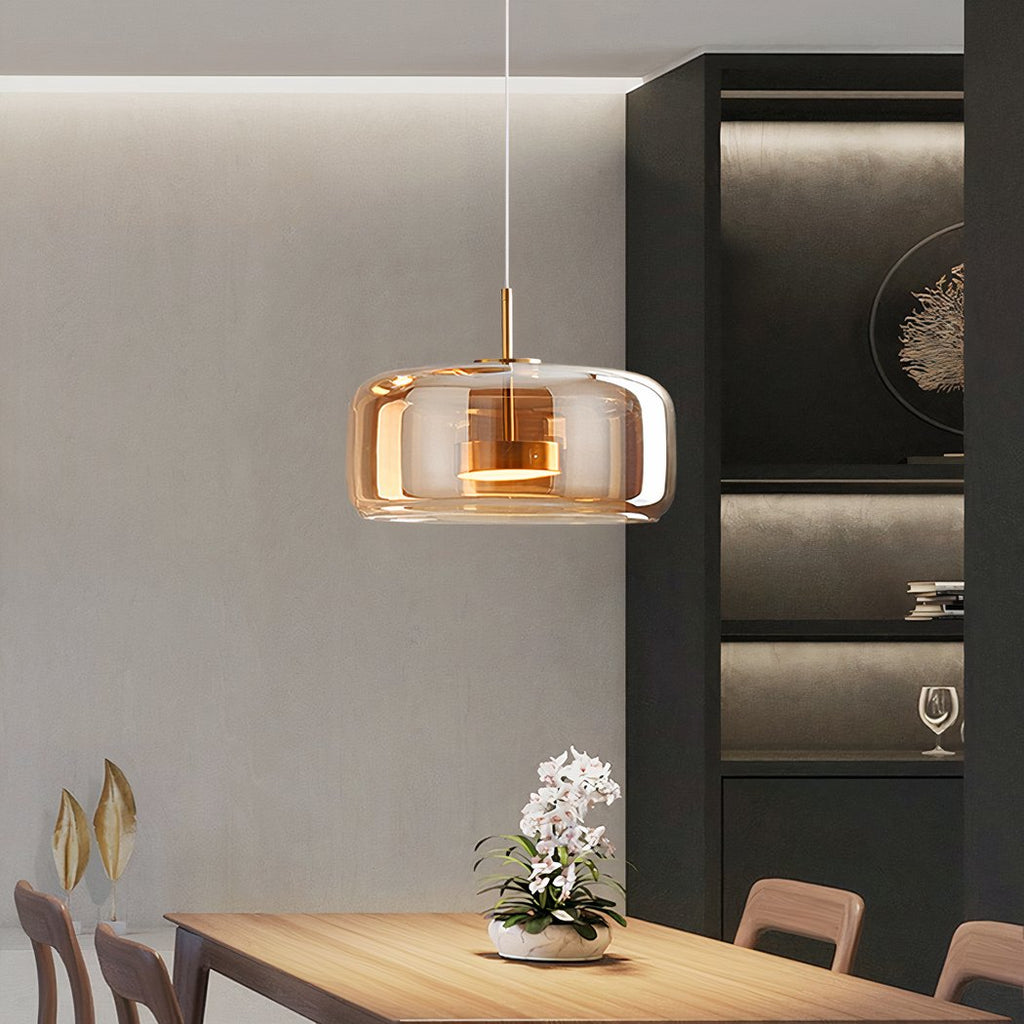 Lustre LED rond en verre fumé, doré ou noir, vue 2