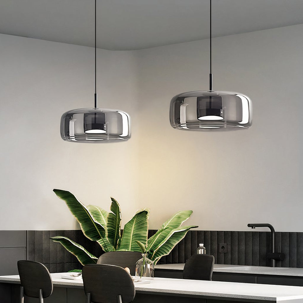 Lustre LED rond en verre fumé, doré ou noir, vue 3