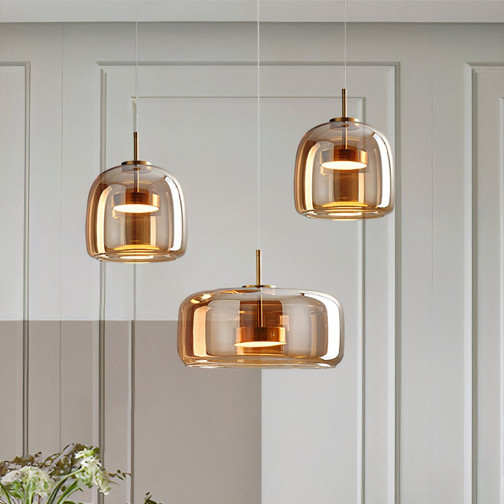 Lustre LED rond en verre fumé, doré ou noir, vue 4