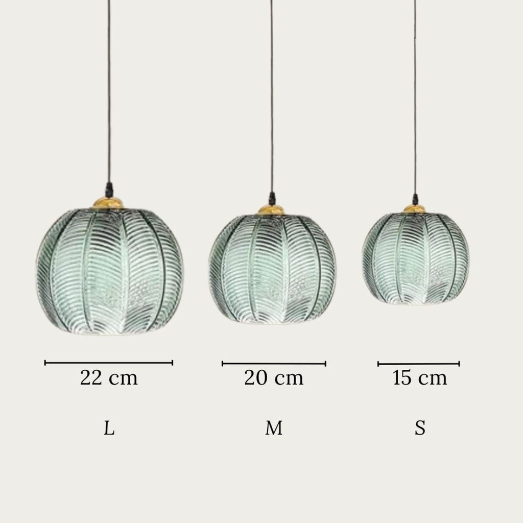 Lustre boule en verre nervuré vert jungle, vue 5