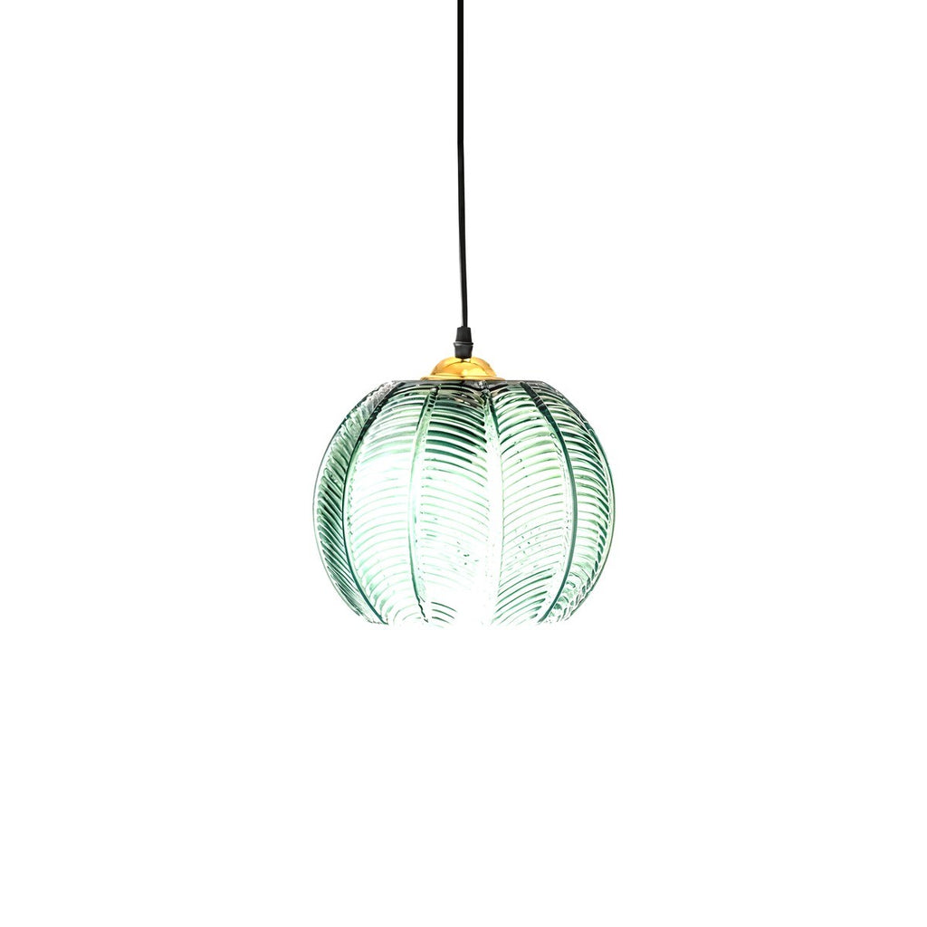 Lustre boule en verre nervuré vert jungle, vue 6