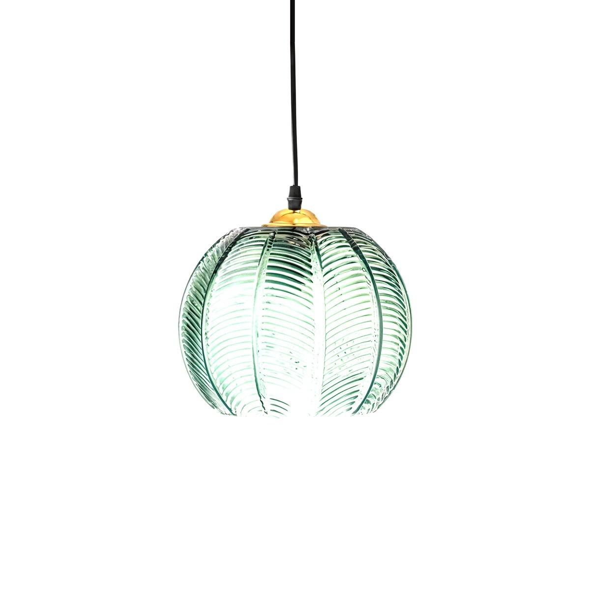 Lustre boule en verre nervuré vert jungle, vue 7