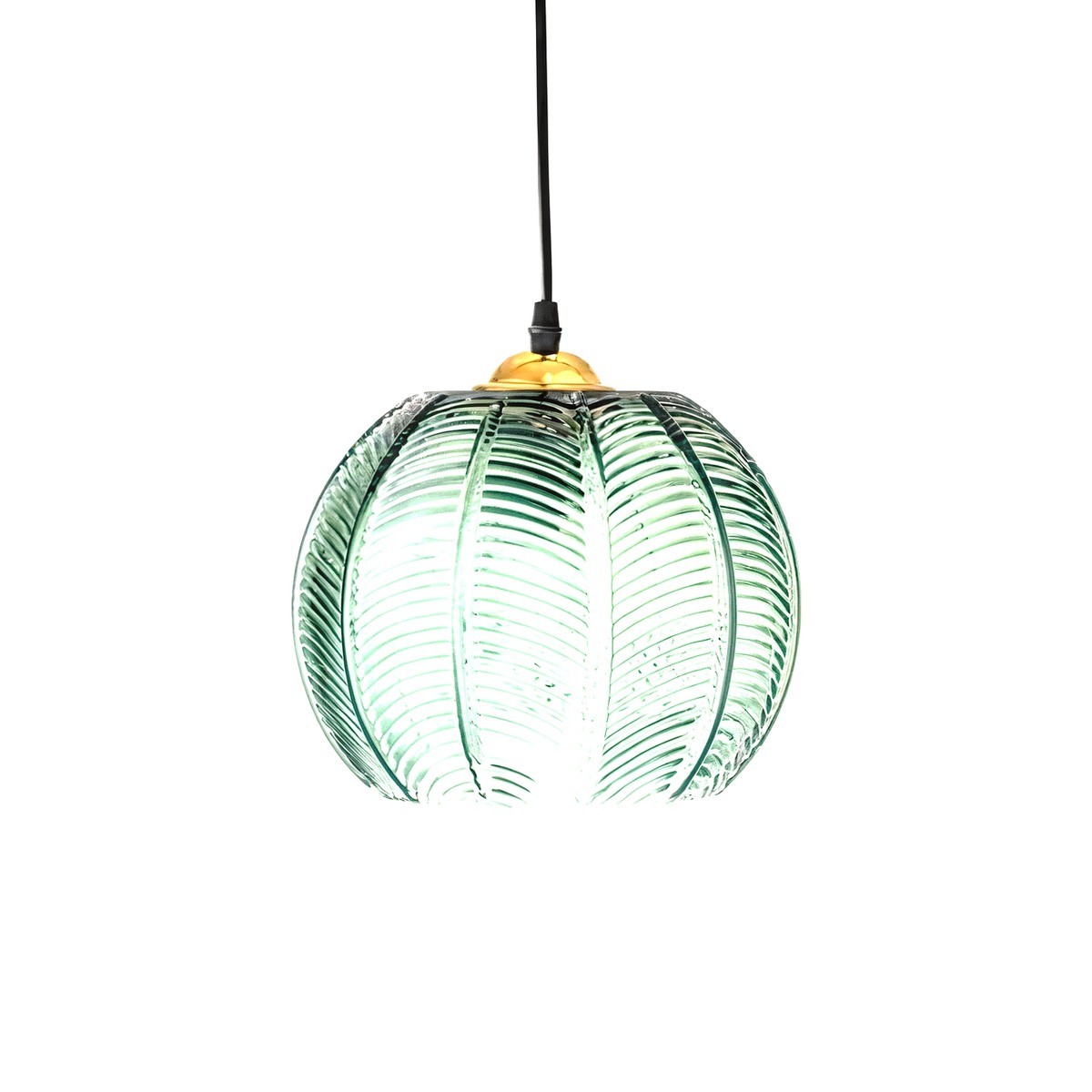 Lustre boule en verre nervuré vert jungle, vue 8