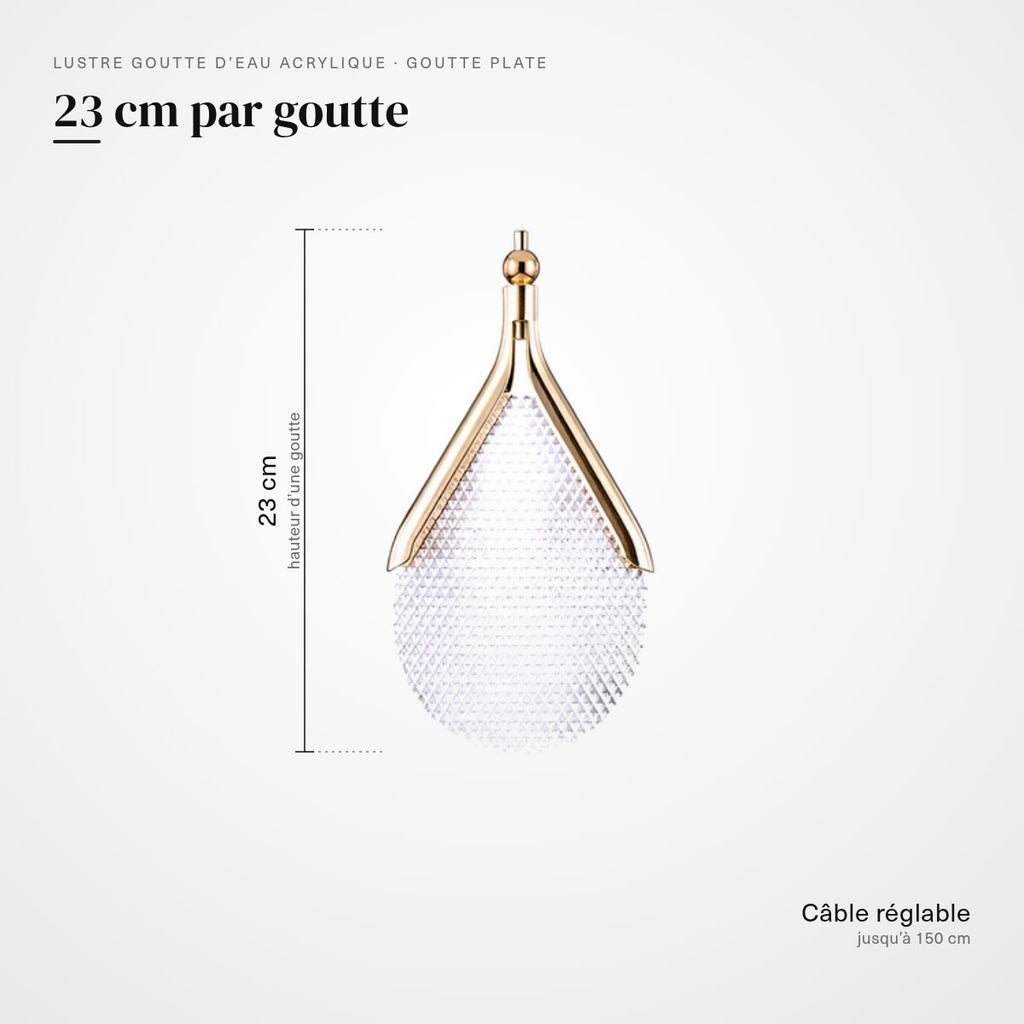 Lustre design goutte plate en acrylique taillé doré, vue 2