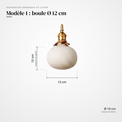 Lustre art déco en céramique blanche et laiton, vue 2