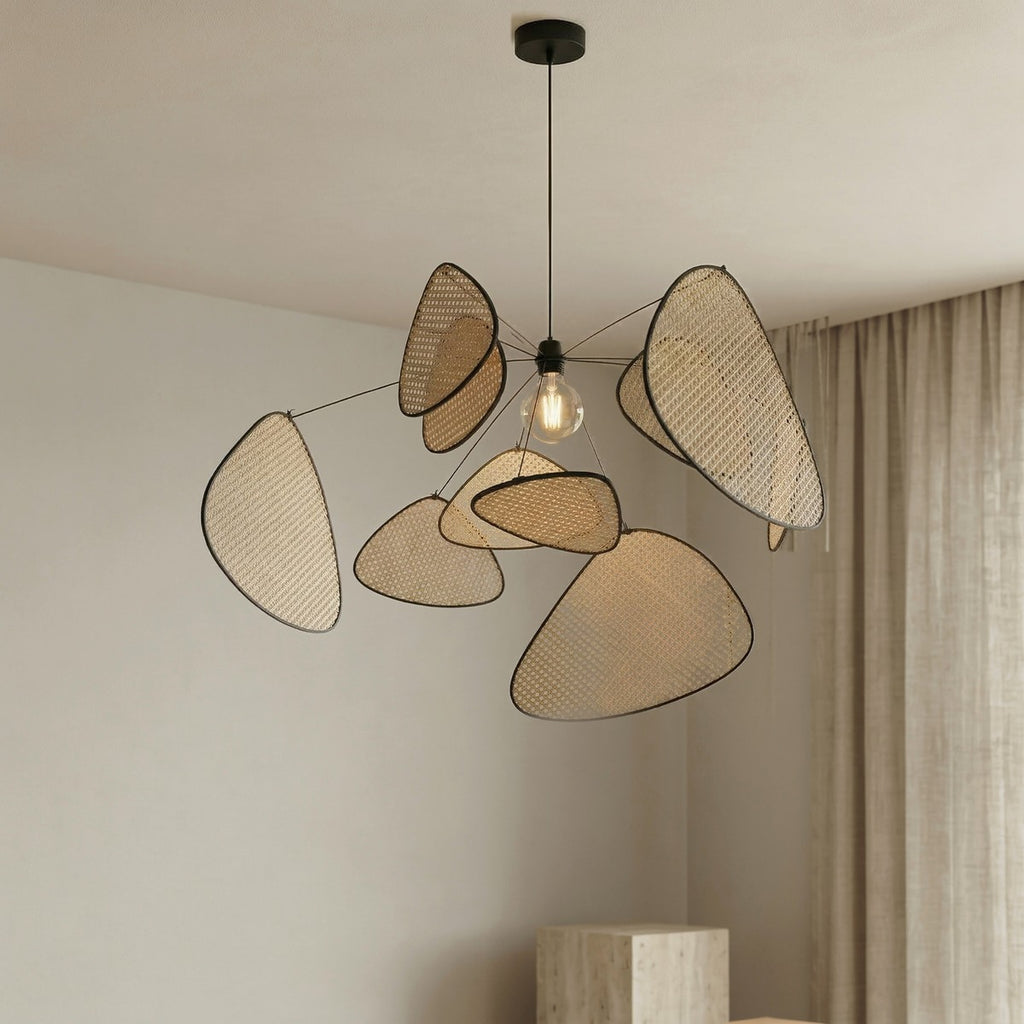 Lustre en rotin à pétales cannés cerclés de noir, vue 5