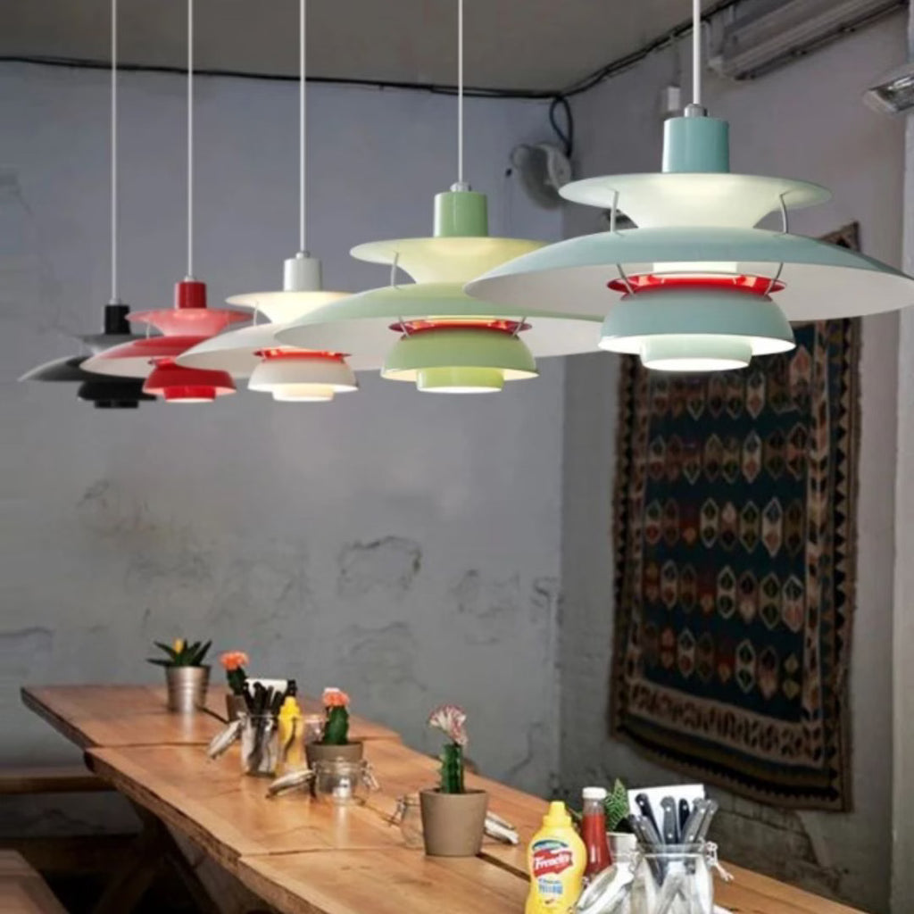 Lustre scandinave à abat-jour plat multicouches
