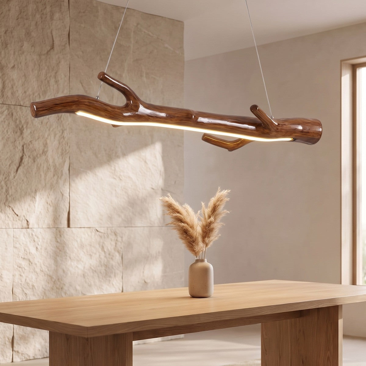 Lustre design branche effet bois flotté LED