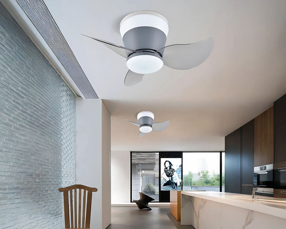 Lustre ventilateur à 3 pales et LED, blanc, doré ou gris