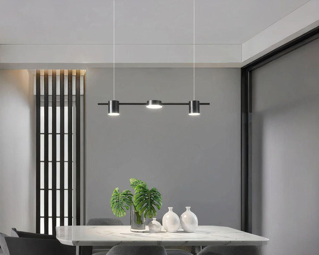 Lustre 3 suspensions spots sur barre avec télécommande, vue 2