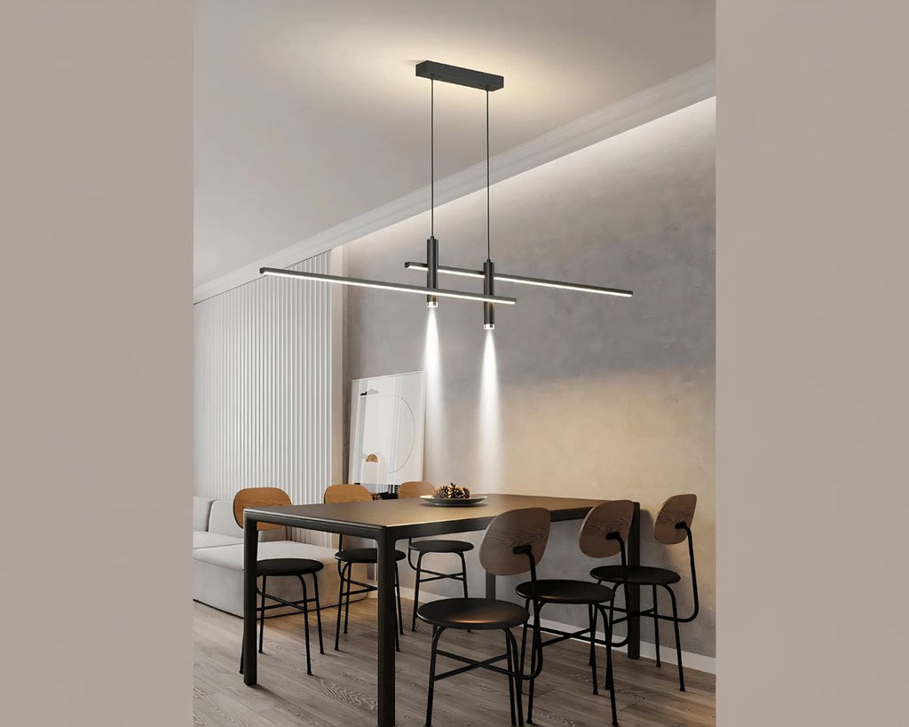 Lustre moderne à double barre et spots suspendus