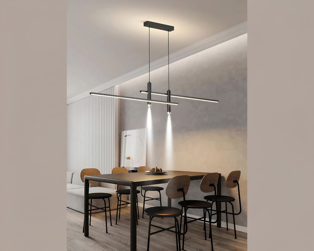 Lustre moderne à double barre et spots suspendus