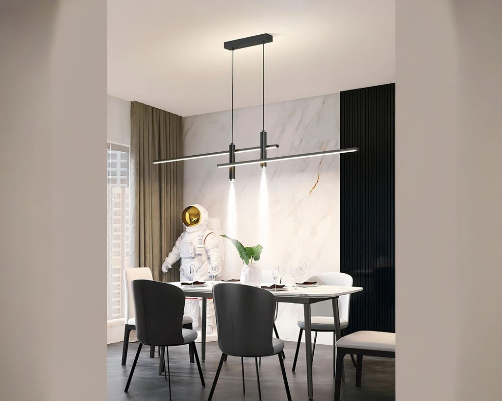 Lustre moderne à double barre et spots suspendus, vue 2