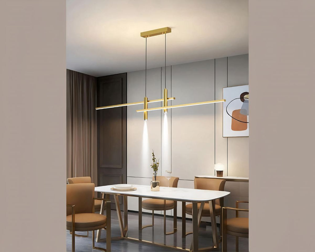 Lustre moderne à double barre et spots suspendus, vue 3