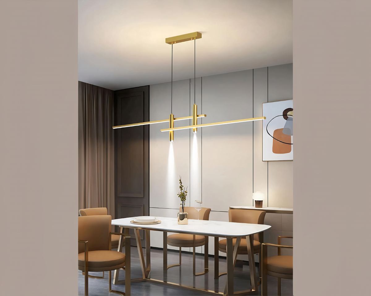 Lustre moderne à double barre et spots suspendus, vue 3