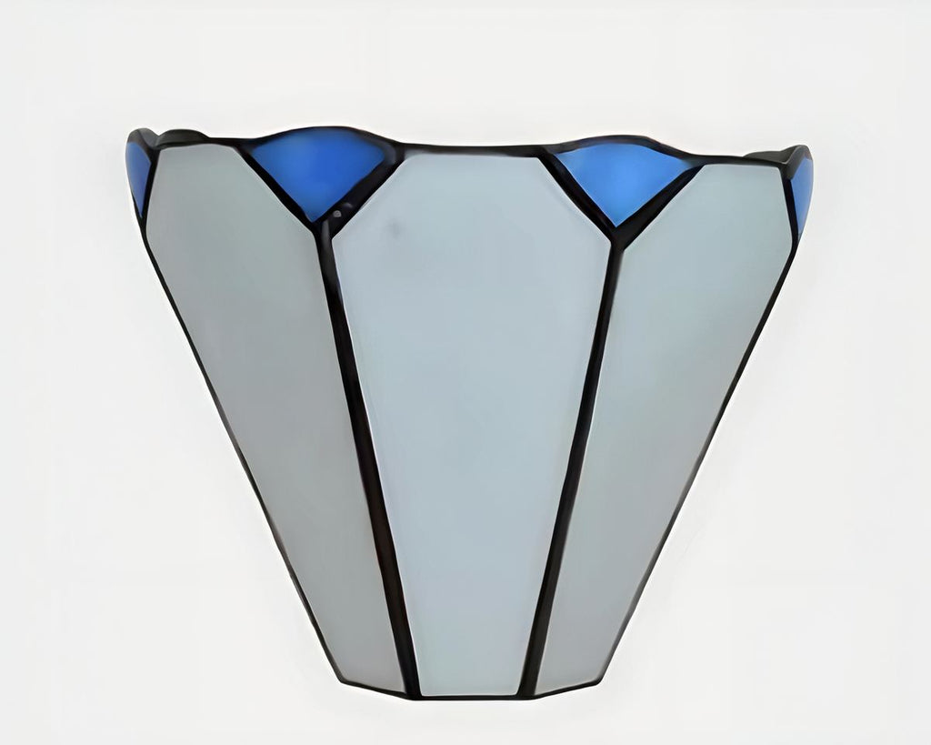 Lustre art déco 6 bras en vitrail bleu et blanc, vue 4