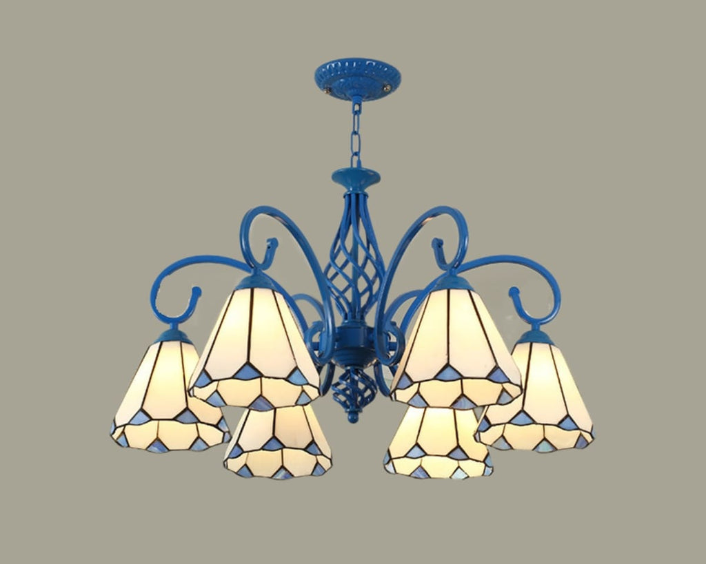Lustre art déco 6 bras en vitrail bleu et blanc, vue 8