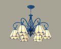 Lustre art déco 6 bras en vitrail bleu et blanc, vue 8