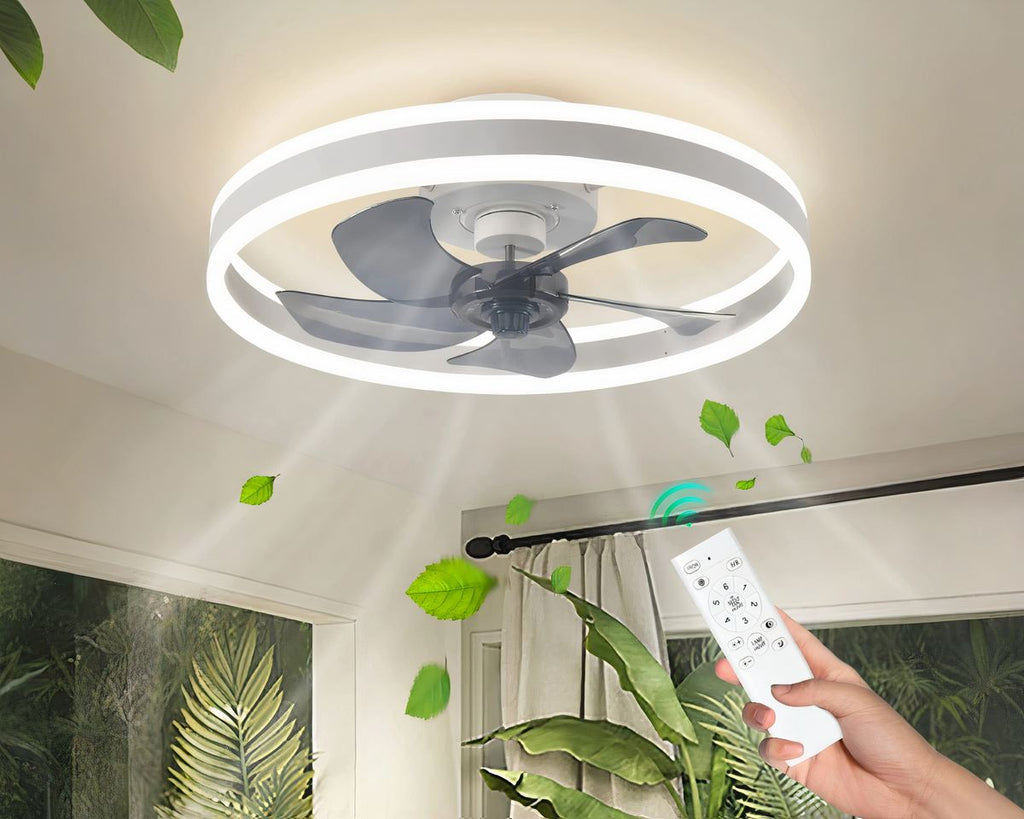 Lustre ventilateur rond 50 cm avec LED et télécommande