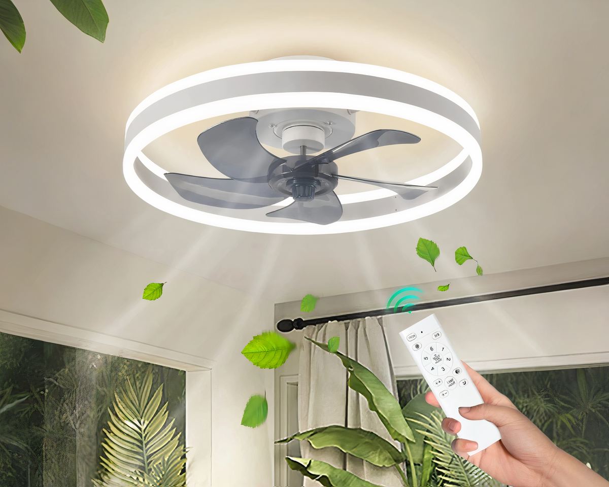 Lustre ventilateur rond 50 cm avec LED et télécommande