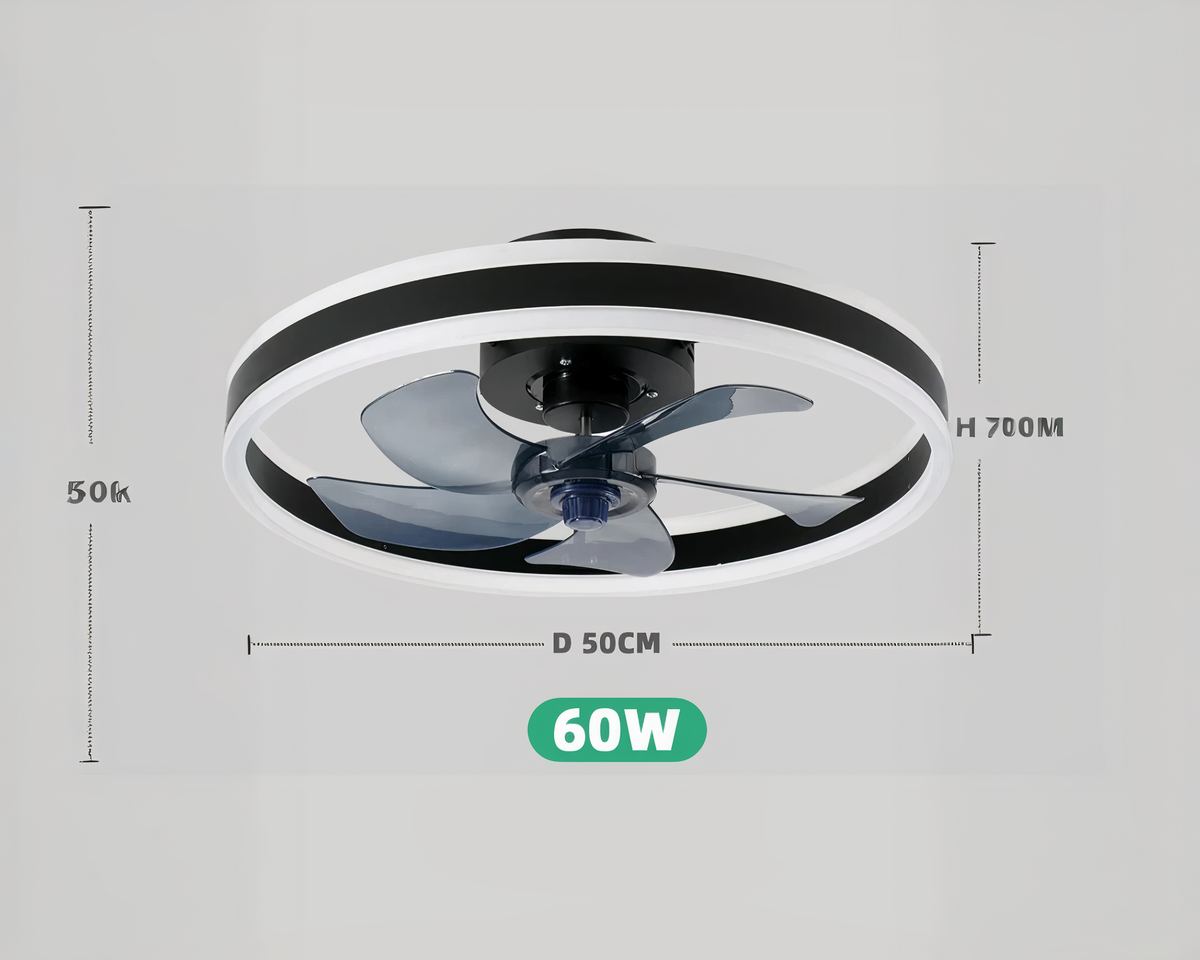 Lustre ventilateur rond 50 cm avec LED et télécommande, vue 2
