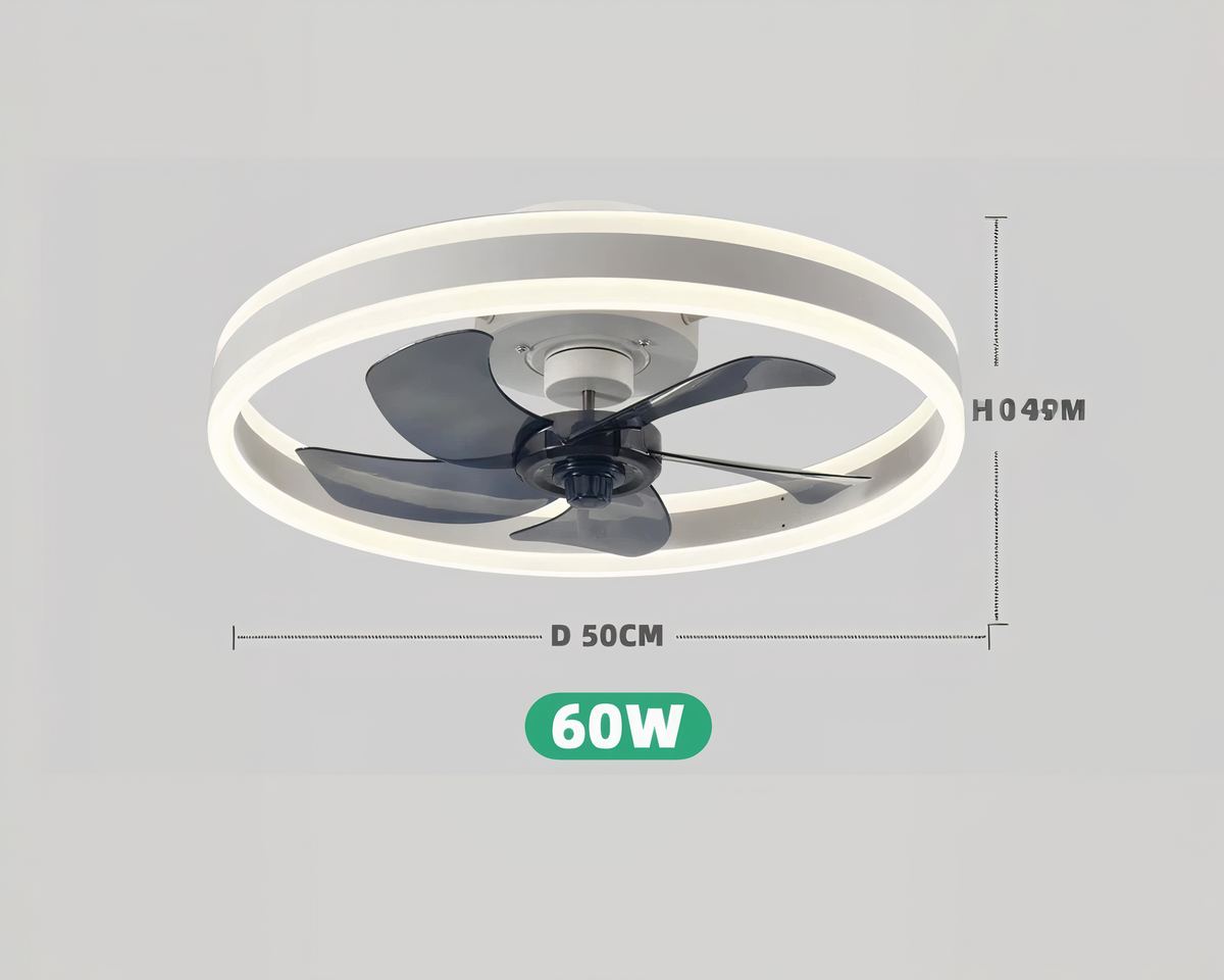 Lustre ventilateur rond 50 cm avec LED et télécommande, vue 3