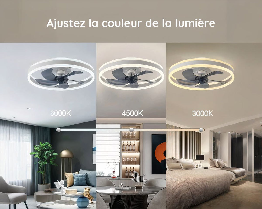 Lustre ventilateur rond 50 cm avec LED et télécommande, vue 5