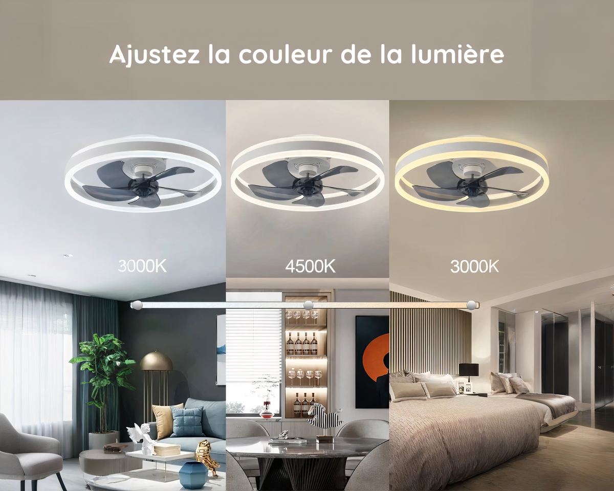Lustre ventilateur rond 50 cm avec LED et télécommande, vue 5