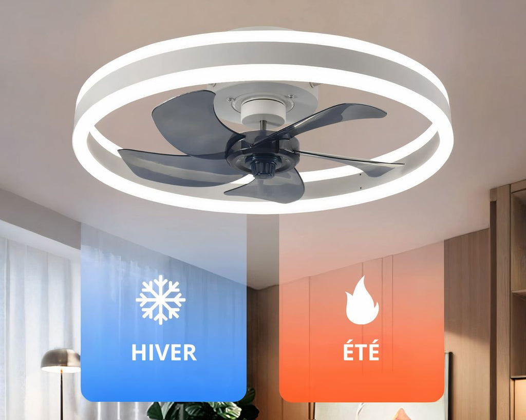 Lustre ventilateur rond 50 cm avec LED et télécommande, vue 6