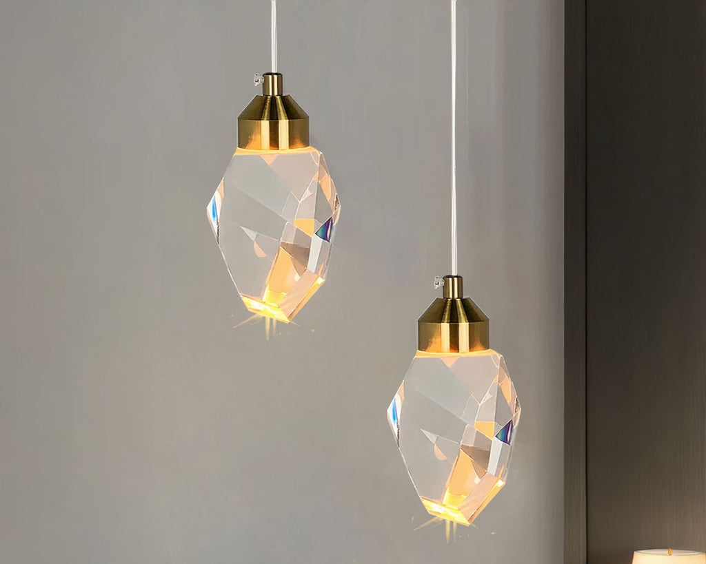 Lustre LED petite pampille de cristal à facettes, vue 2