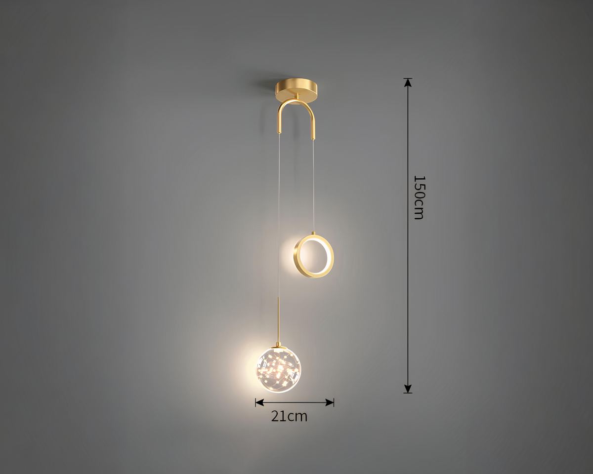 Lustre LED double suspension anneau et sphère, vue 4