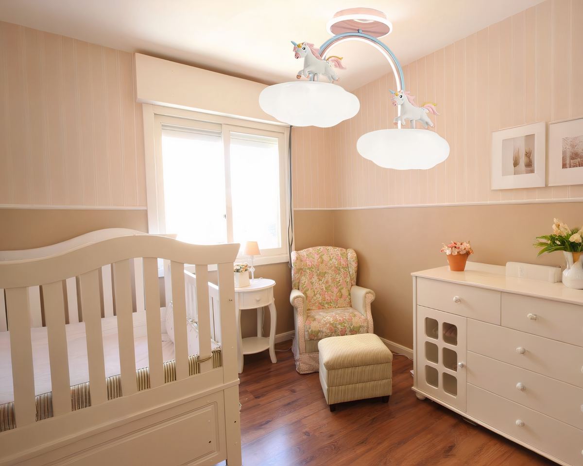 Lustre chambre enfant licornes et nuages roses