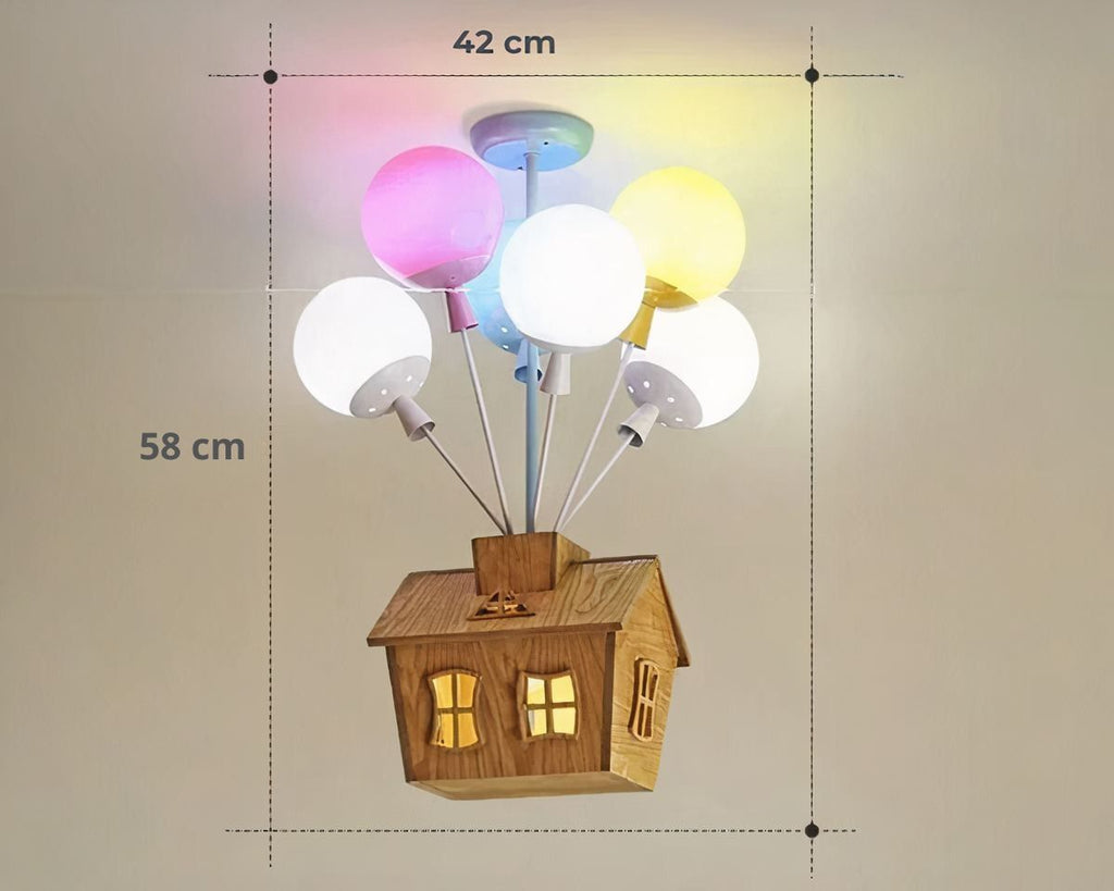 Lustre en bambou maison volante et ballons colorés, vue 9