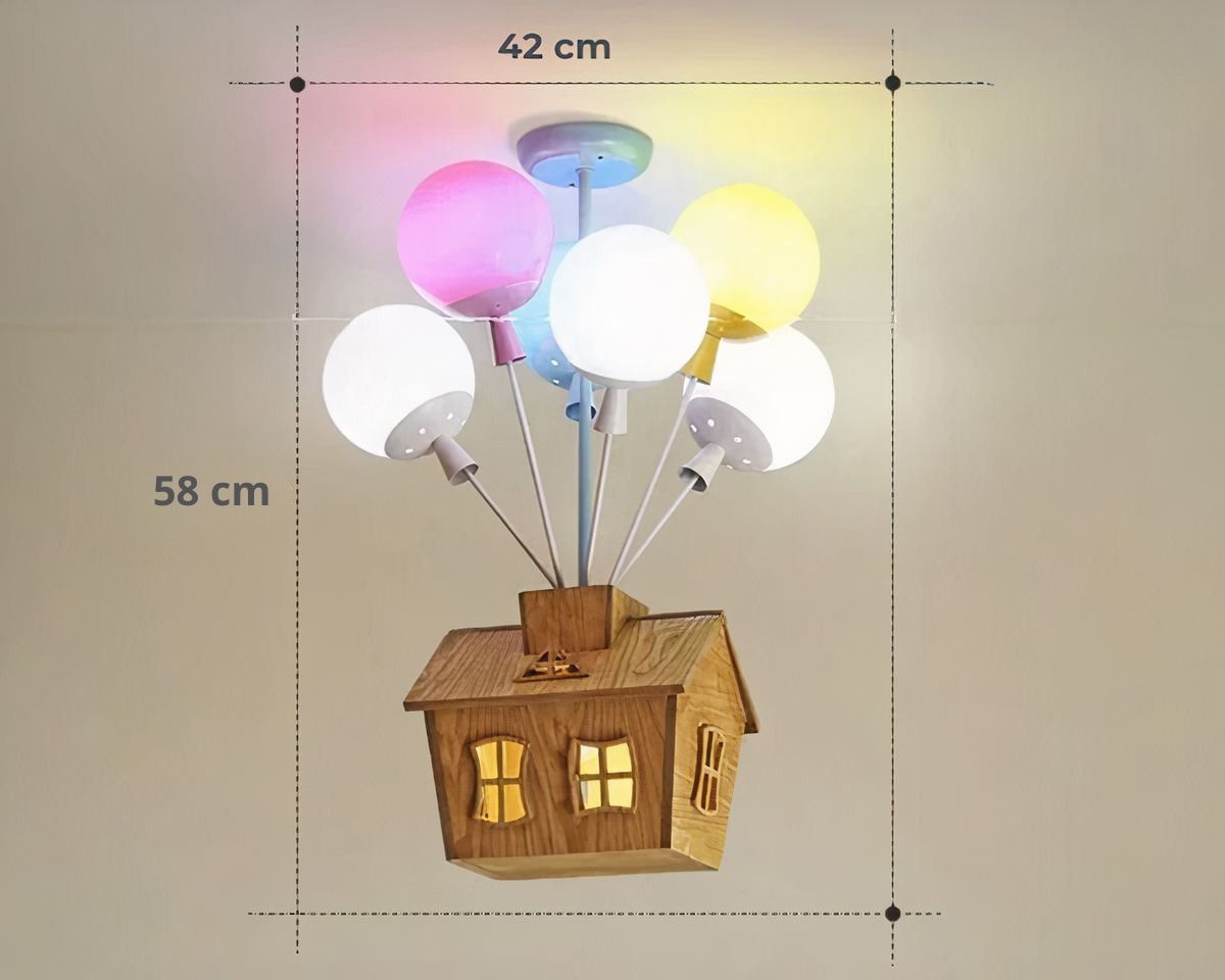 Lustre en bambou maison volante et ballons colorés, vue 9
