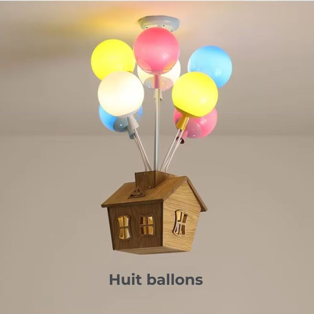 Lustre en bambou maison volante et ballons colorés, vue 14