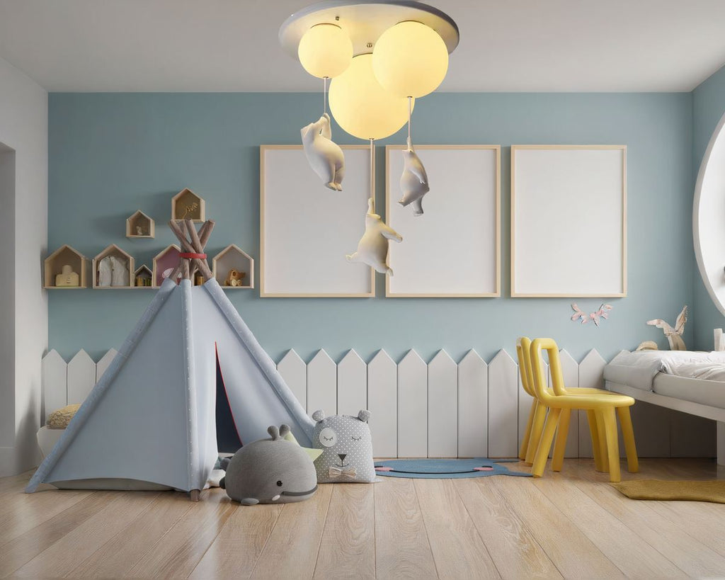 Lustre chambre enfant globes et oursons suspendus