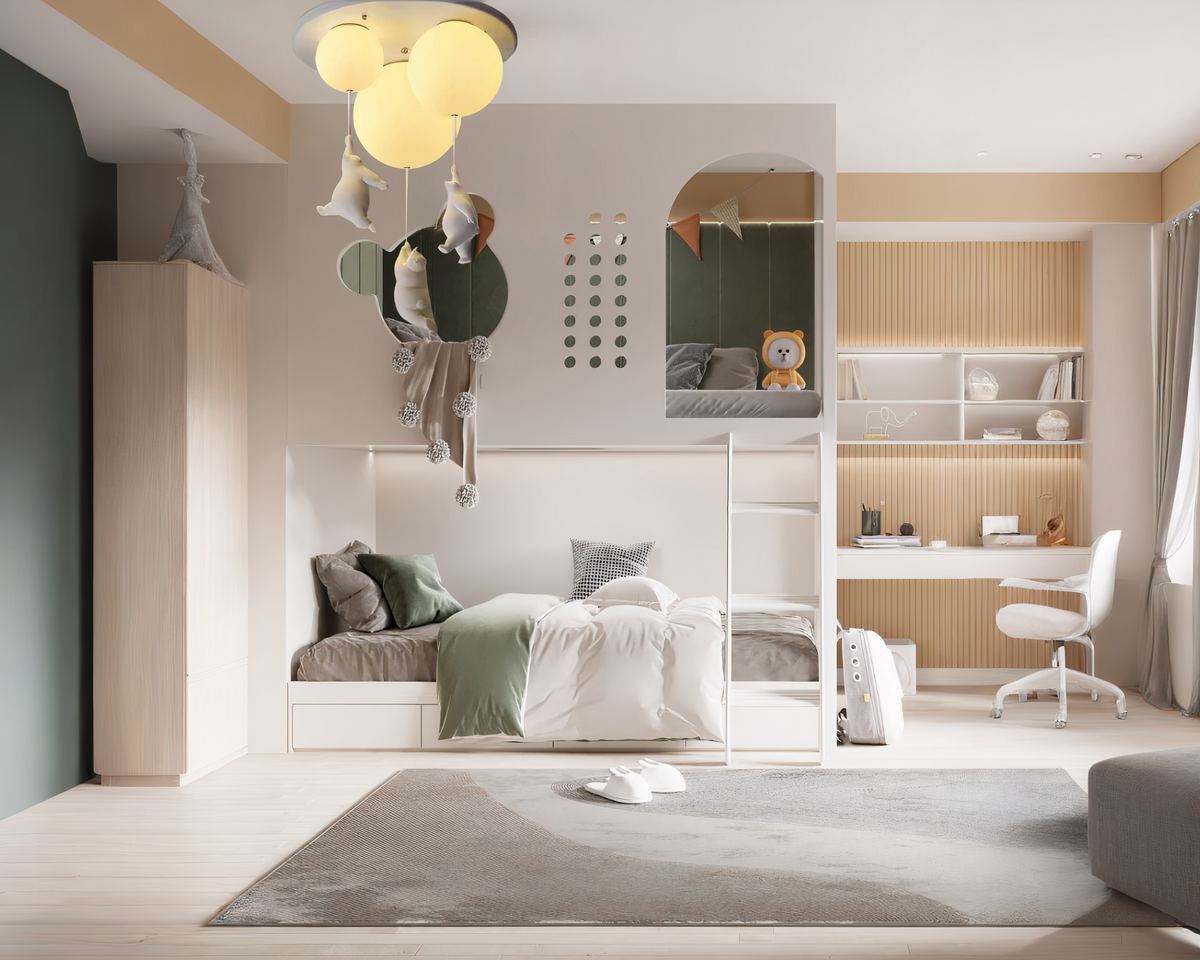 Lustre chambre enfant globes et oursons suspendus, vue 2