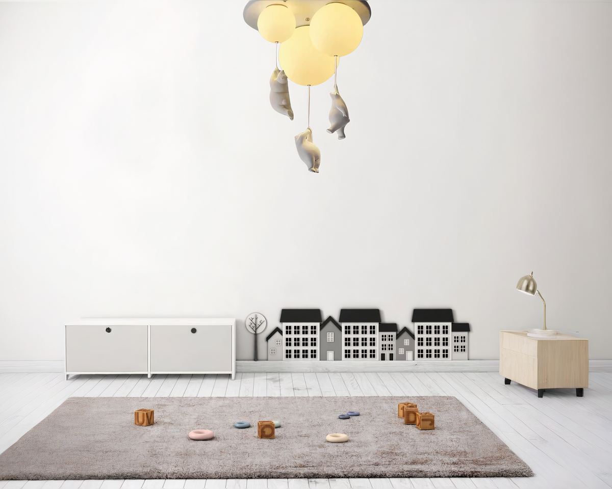 Lustre chambre enfant globes et oursons suspendus, vue 3