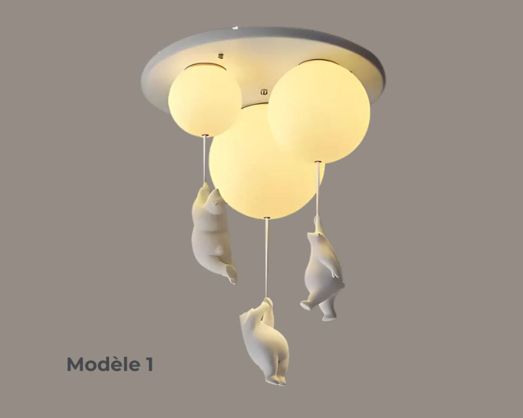 Lustre chambre enfant globes et oursons suspendus, vue 7