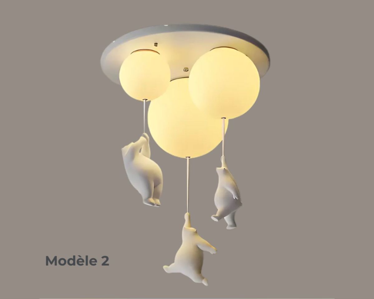Lustre chambre enfant globes et oursons suspendus, vue 8
